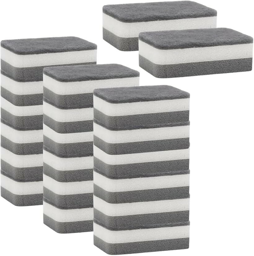 台所スポンジ キッチンスポンジ 食器洗いスポンジ 面仕様 コゲ落とし 20個セット (ホワイト グレー, 11..