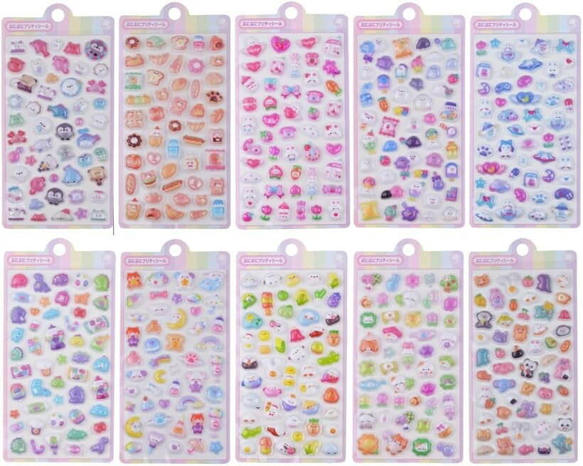 Stickers - ぷにぷにプリティシール 10枚セット ステッカー シール沼 デコ活 手帳デコ トレカデコ デコレーション シールブーム シール交換 プレゼント PRETTYSEAL-01 3035 (マルチカラー)