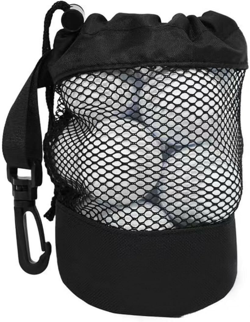 ゴルフボールケース 収納 巾着式 メッシュ 速乾 携帯 20個収納 (ブラック)
