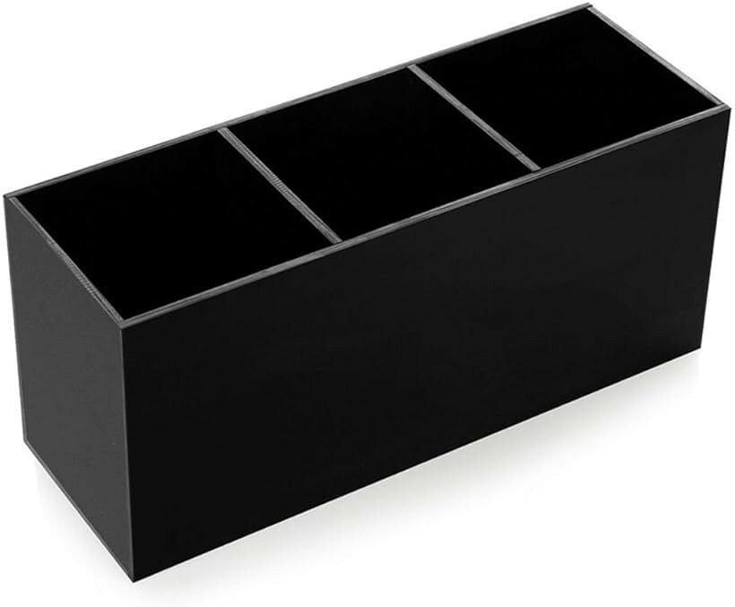 ペン立て 3格仕切り 卓上収納 小物入れ 化粧品収納 メイクブラシ 文房具 (ブラック)