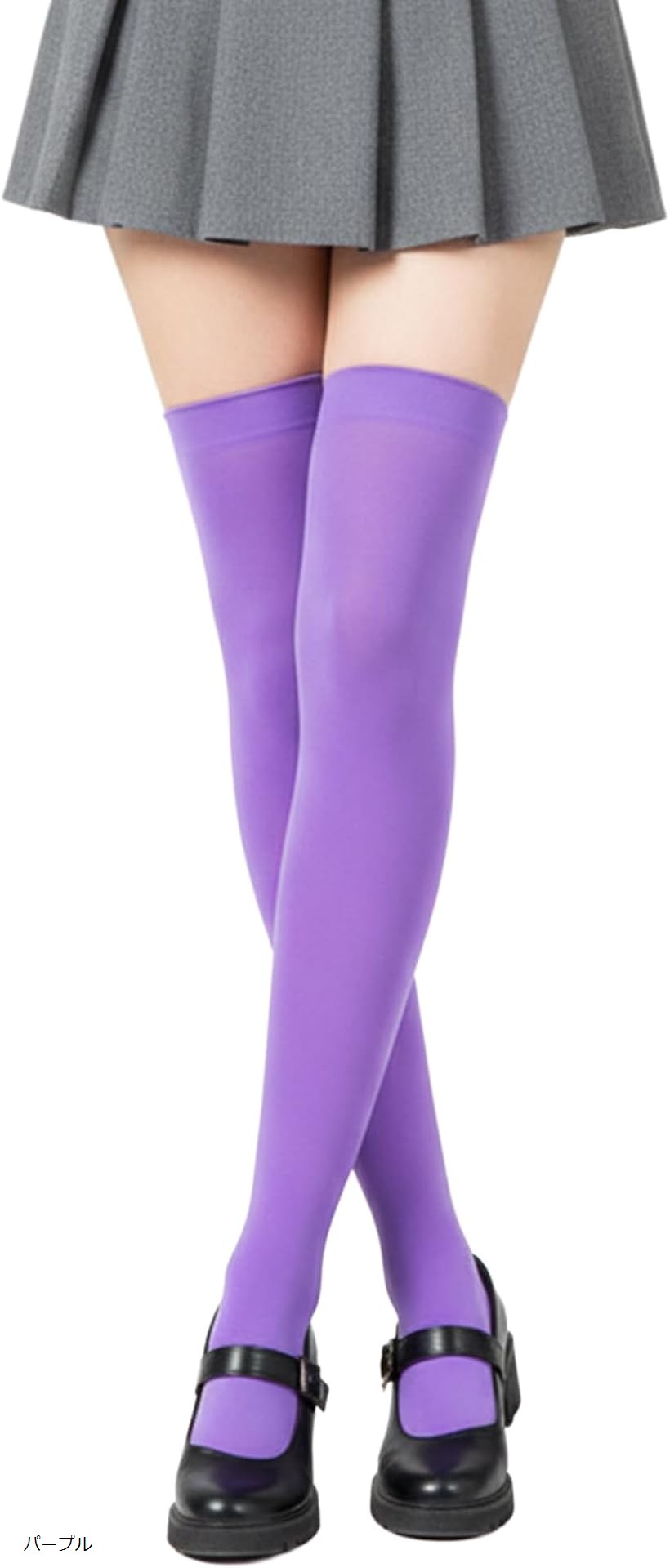其它 - ニーハイソックス レディース 100デニール ニーハイストッキング サイハイソックス (パープル, Free Size)