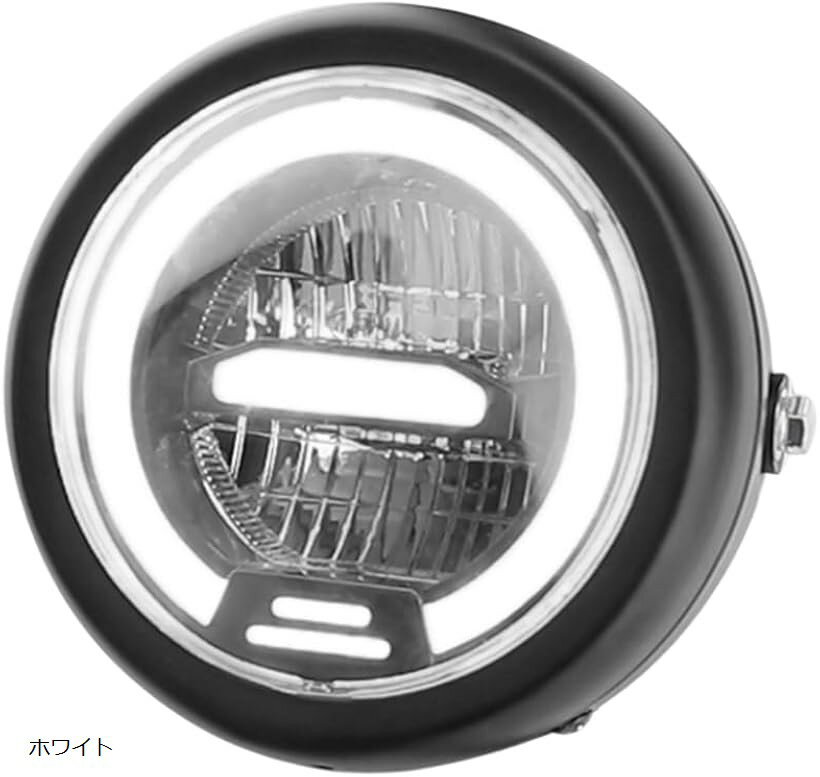 互換品 バイク ヘッドライト イカリング 6.5インチ LED 汎用 FTR223 TW200 SR400 カスタム (ホワイト)