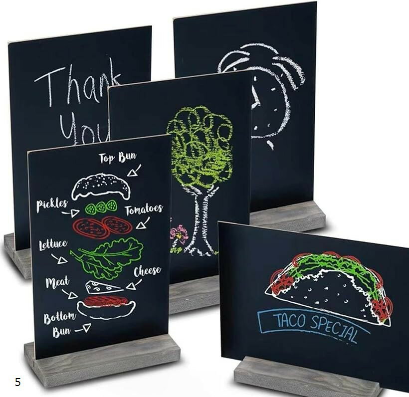 卓上ミニ ブラックボード 黒板 両面 5個 22x15cm 木製スタンド メニューボード メニュースタンド POP 案内用 カフェ 店舗用 (5個)