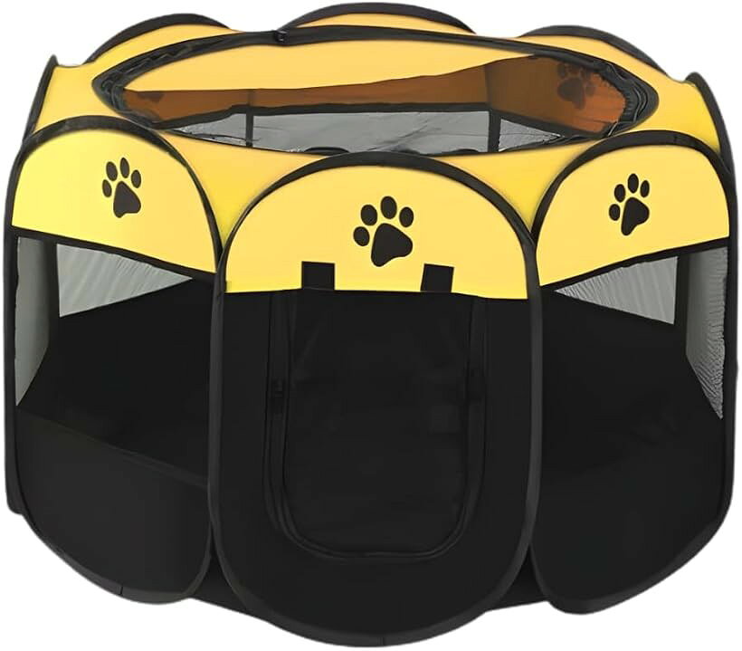 ペットサークル 折りたたみ 防水 犬 猫 用 ドッグハウス 室内 屋外 メッシュ 大型 頑丈 防臭 (イエロー, Lサイズ)