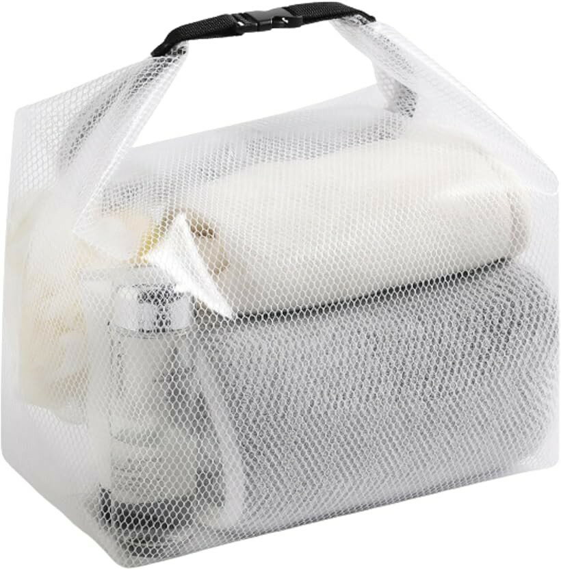 Beach Bags, Pool Bags - サウナバッグ 防水 メッシュ 手提げバッグ 軽量 大容量 スパ ジム 温浴 プール 透明 (ホワイト, 特大サイズ)