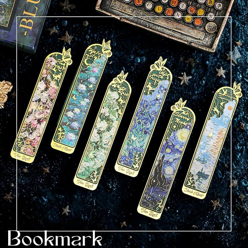 しおり セット 金属製 絵画 モチーフ 読書 ブックマーク 名画 デザイン アンティーク調 文房具 プレゼント ギフト 学生 大人 女性 花柄 読書好き (6枚セット)の商品画像 2