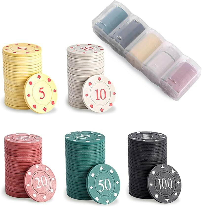 ポーカーチップ カジノチップ コイン 麻雀 ゲーム チップセット 5種 100枚