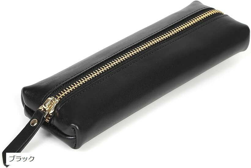 ペンケース 革 レザー 筆箱 大人 シンプル 薄型 スリム コンパクト 本革 pencil case leather (ブラック)