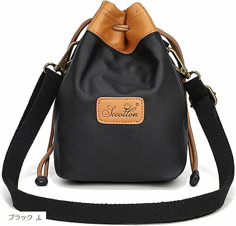 カメラバッグ 巾着 ショルダー カメラポーチ カメラケース 防水 一眼レフ ミラーレス 仕切り付き (ブラック, L)