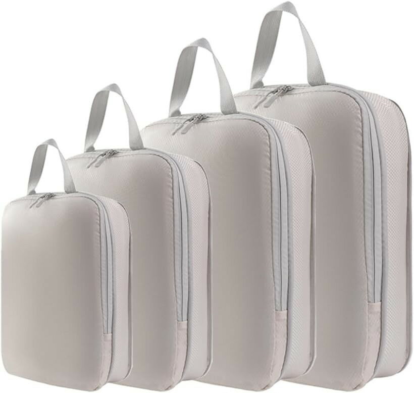 圧縮袋 旅行 衣類 ポーチ セット パッキングポーチ 便利旅行用圧縮パック 4点セット (ベージュ)
