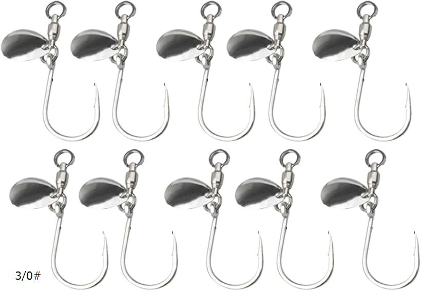 ブレードジギング用 10個セット フック スイベル付き サワラ ブレードジグ アシストフック (3/0#, 写真通り)
