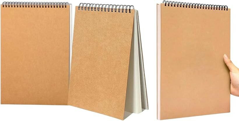 Sketchbook - スケッチブック 3冊セット お絵描き帳 自由帳 クロッキー メモ帳 縦開き A4 (ブラウン)