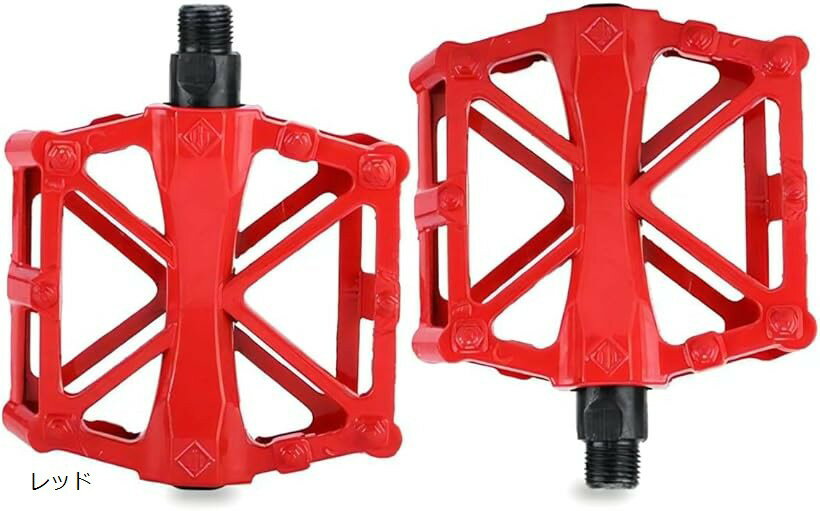 自転車 ペダル フラットペダル ロードバイク マウンテンバイク アルミ クロスバイク 左右セット MTB 滑り止め ベアリング カスタム (レッド, 普通)