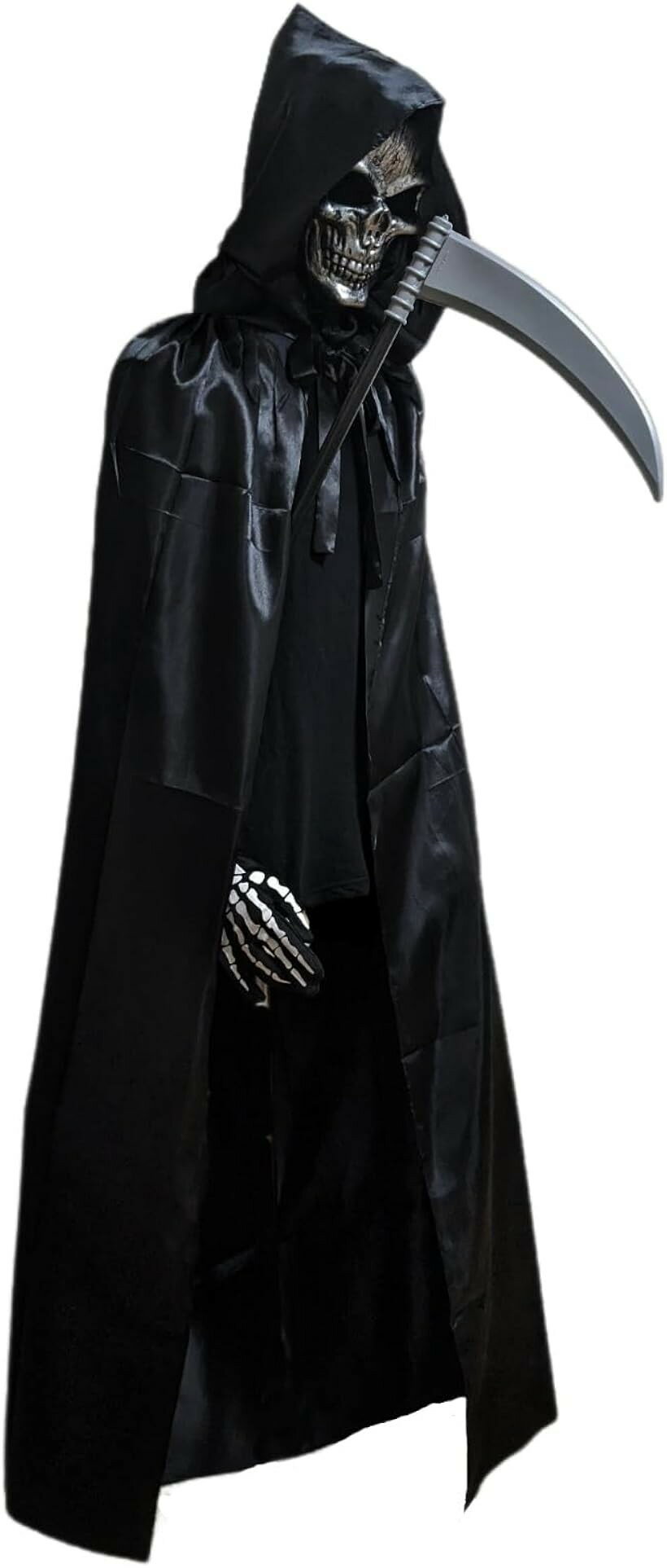 死神 コスプレ マント ロングマント コスチューム 悪魔 仮装 ハロウィン 鎌 4点セット (ブラック, Free Size)