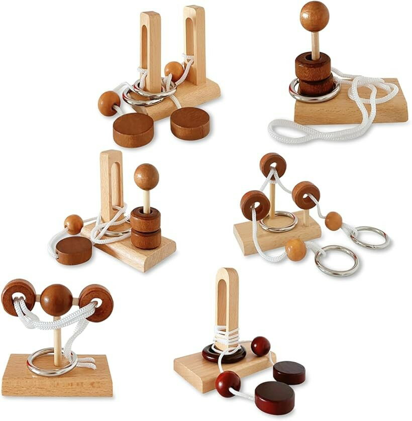 知恵の輪 立体パズル 知育玩具 木製 小学生 大人 脳トレ 高齢者 手遊び 6種