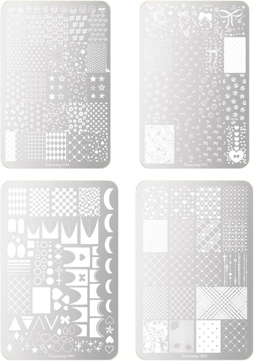 ネイルプリントステンシル ネイルスタンピングプレート 4枚セット 心 花 星 レース クリスマスデザイン (ホワイト, 14.5cm x 9.5cm x 0.5cm)
