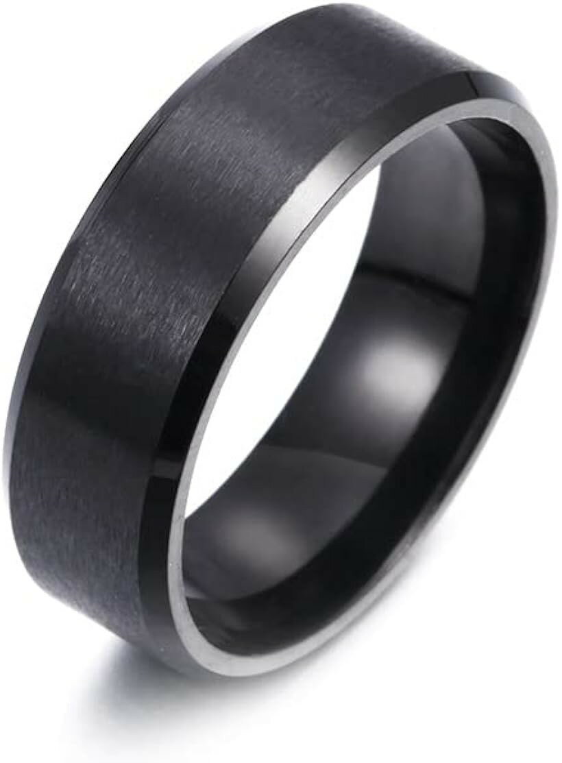 指輪 メンズ ステンレス リング シンプル アクセサリー 幅8mm 大きめ かっこいい 人気アクセサリー (14号, ブラック)