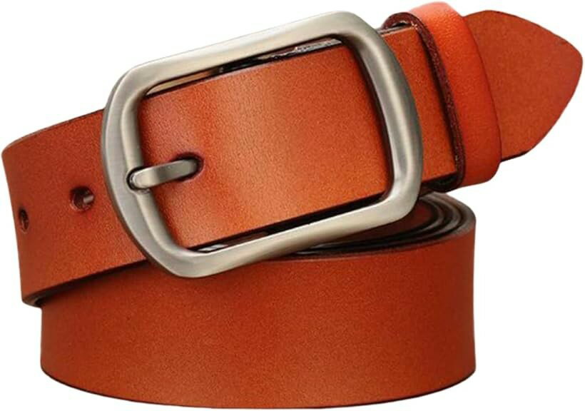 Genuine Leather Wide Belt for Women - Suitable for Casual, Suit, Formal, Denim, and Kids - Unisex - Silver Buckle (Light Brown/95cm)