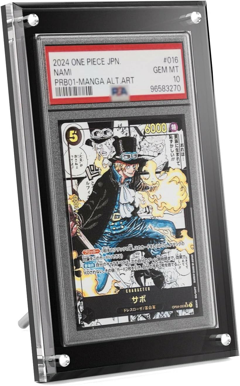 Estuche de tasación PSA Cargador acrílico Cargador magnético atornillable exclusivo de PSA Protección UV Pantalla de tarjetas comerciales compatible con CGC Soporte incluido Almacenamiento de pantalla Almacenamiento (Negro, 1 fila)
