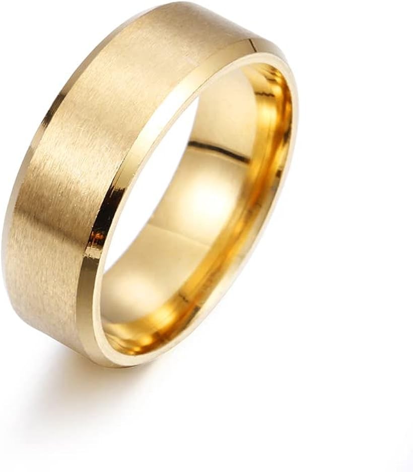 指輪 メンズ ステンレス リング シンプル アクセサリー 幅8mm 大きめ かっこいい 人気アクセサリー (14号, ゴールド)