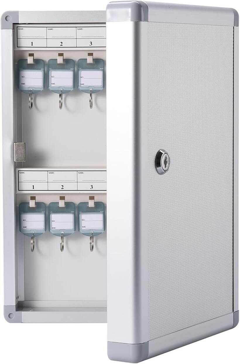 キーボックス 壁掛け keybox 鍵収納 ロック付き 会社 事務所 業務用 オフィス (シルバー, 24個収容)
