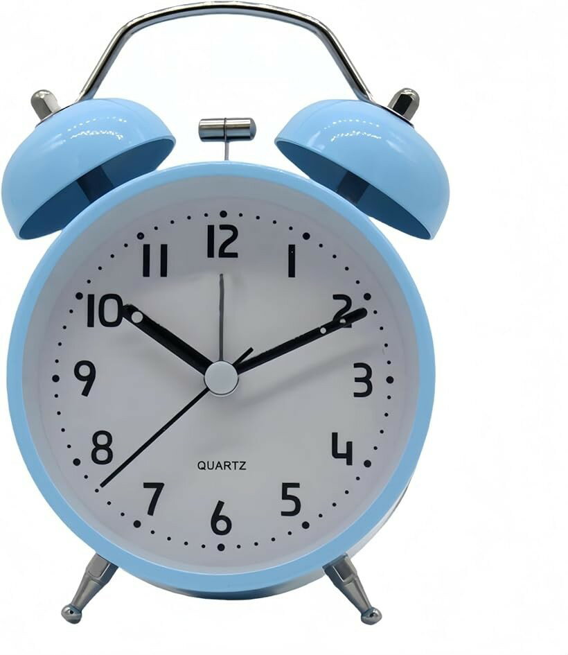 大音量 振動 アナログ アラーム おしゃれ 爆音 絶対起きれる目覚まし時計 爆音めざまし時計 うるさい 可愛い 起きられない人用 ベル音 静音 電池別売 メカニカル 双鈴 カチカチ音なし 子供 学生 (ライトブルー, 3インチ)