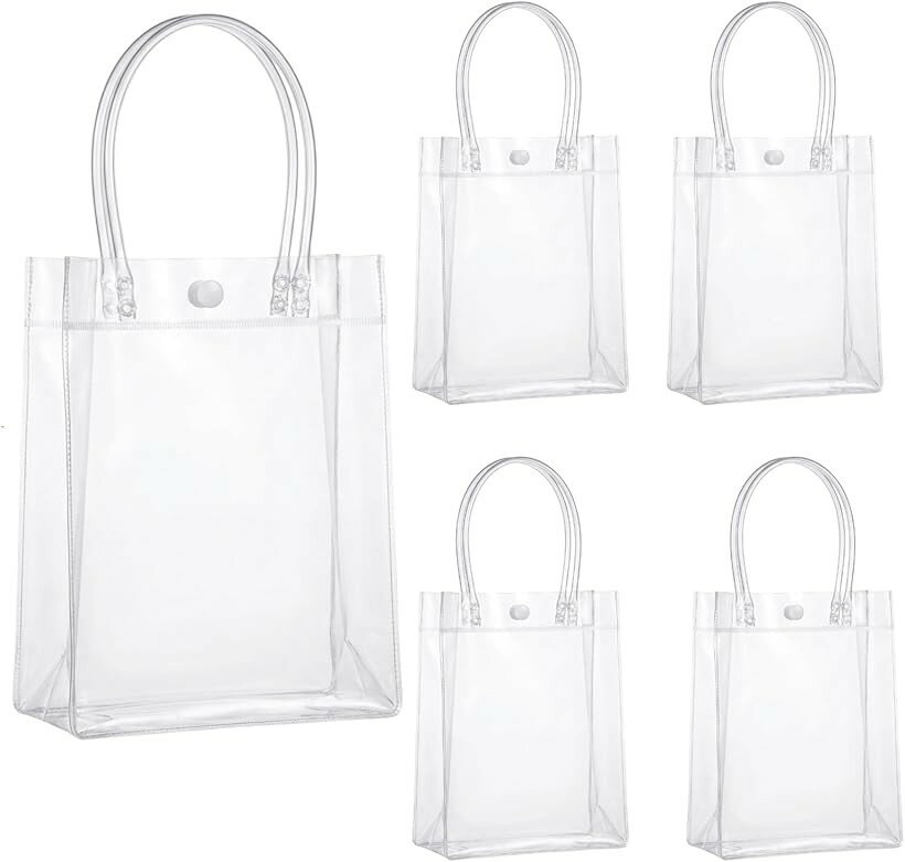 クリアバッグ 透明 ビニールバッグ トート 小さめ 推し活 ビニール袋 手提げ ラッピング マチあり 5個 (クリア, 13x19x8cm)