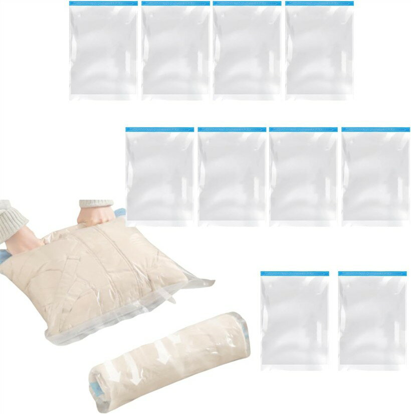 Vacuum Pack Bags - 圧縮袋 旅行 衣類圧縮袋 服 圧縮パック 丈夫 手巻き (10枚セット, 35x50cm)