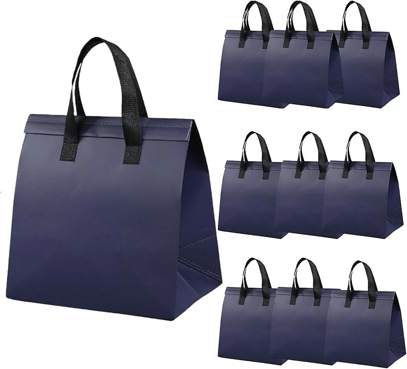 Children Lunch Bags - 保冷袋 使い捨て 保冷バック 保温 小型 ランチバッグ 小さめ お弁当バック 保温バッグ アルミ (ネイビー 10袋セット, 24長さ x 15幅 x 24高さ cm)