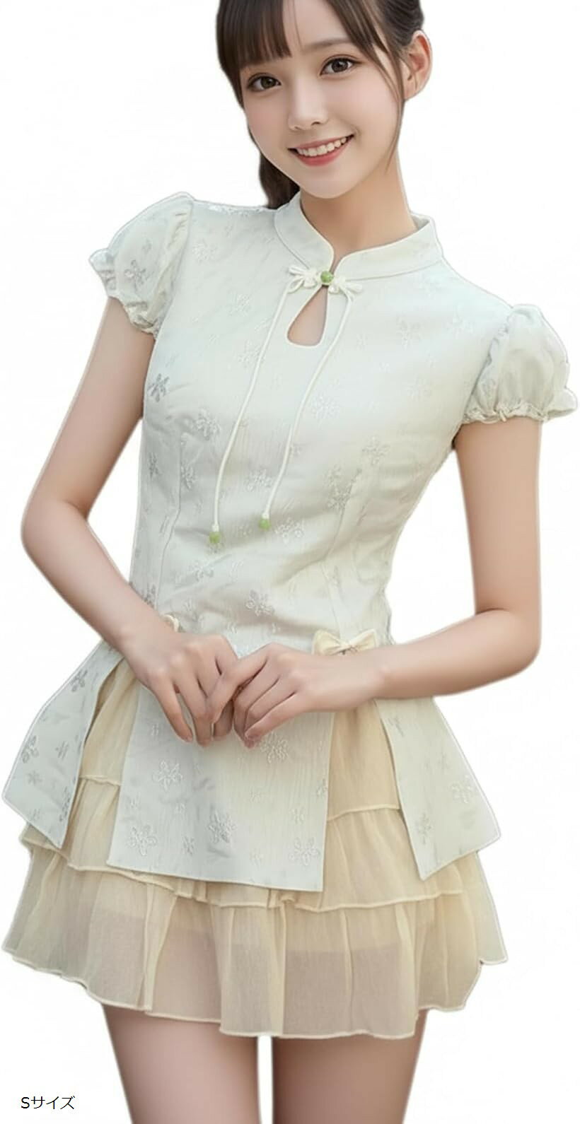 Other - チャイナ服 コスプレ 白 チャイナドレス コスチューム 衣装 上下セット かわいい ホワイト ハロウィン 仮装 大きいサイズ ミニスカ ミニ丈 萌え (Sサイズ)