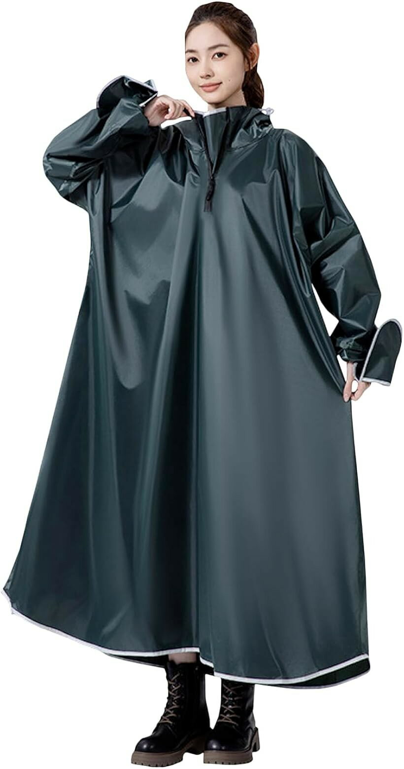 レインコート 自転車 リュック対応 通気性 防水防風 レインポンチョ 男女兼用 レディース メンズ 梅雨・豪雨対策 通勤 通学 登山 (グリーン, M)