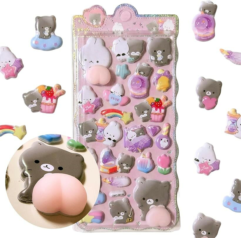 バリエーションコード : 2bun6itj2g商品コード2brkuoityq商品名おしりぷにぷにシール かわいい ぷくぷく 推し 3D マシュマロ ふわふわ もちもち もっちりスクイーズ ステッカー シール帳 デコレーションブランドK-Bomカラーナイトパステルくま＆うさ「ぷにぷに感触」おしり部分がぷにぷに立体仕様で、押すとやわらかいスクイーズ感触。ストレス解消や癒しグッズとしても楽しめます。「かわいい動物デザイン」うさぎ・くま・ねこなどのキャラクターがセットに。子供から大人まで思わず笑顔になる可愛いデコシール。「立体3Dステッカー」通常のシールよりも厚みがあり、手帳・スマホケース・ノート・アルバムなどを立体的にデコレーション可能。「ギフトにもおすすめ」キラキラ＆カラフルなデザインで、誕生日プレゼントやプチギフト、子供会や景品にも最適。「多用途に使える」日記、手帳、スクラップブック、スマホ、パソコン、文房具など幅広くデコレーションできる万能ステッカー。「安心素材」ぷにぷに部分はやわらかいTPR樹脂、シートは耐久性のあるPVC素材を使用し、安全で長く楽しめます。「ご案内」当商品は入荷時に十分な検品を行っておりますが、海外輸入品のため、外箱にスレや傷、汚れ、折れ等が見られる場合がございます。商品本体には問題ございませんのでご安心ください。また、一部に中国語表記がございます。あらかじめご了承ください。※ 他ネットショップでも併売しているため、ご注文後に在庫切れとなる場合があります。予めご了承ください。※ 品薄または希少等の理由により、参考価格よりも高い価格で販売されている場合があります。ご注文の際には必ず販売価格をご確認ください。※ 沖縄県、離島または一部地域の場合、別途送料の負担をお願いする場合があります。予めご了承ください。※ お使いのモニタにより写真の色が実際の商品の色と異なる場合や、イメージに差異が生じることがあります。予めご了承ください。※ 商品の詳細（カラー・数量・サイズ 等）については、ページ内の商品説明をご確認のうえ、ご注文ください。※ モバイル版・スマホ版ページでは、お使いの端末によっては一部の情報が表示されないことがあります。すべての記載情報をご確認するには、PC版ページをご覧ください。かわいさ満点＆SNS映え間違いなし。 「K-Bom おしりぷにぷにシール」は、思わず押したくなる立体的な「ぷにぷにおしり」が特徴の、とってもキュートな動物デコレーションステッカーです。うさぎやパンダ、ねこなどの人気キャラクターがデザインされており、貼るだけで手帳やスマホが一気に癒しアイテムに大変身。やわらかいスクイーズ素材を使っているので、触れるたびにふわっとした感触が楽しめ、ストレス解消グッズやリラックスアイテムとしても活躍します。普通のシールとは違い、立体的な3D仕様になっているため存在感抜群。子供だけでなく、大人の方も思わず笑顔になるかわいさで、SNSや友達同士のシェアでも注目されるアイテムです。カラフルでポップなデザインは、アルバム作りやスクラップブッキング、日記のデコレーションにもぴったり。手帳、スマホケース、パソコン、文房具など、さまざまなアイテムをかわいくカスタマイズできます。さらに、見て楽しい・押して癒される・貼ってかわいい三拍子揃った万能ステッカーだから、ちょっとしたプレゼントやギフトにもおすすめ。子供会の景品や誕生日のプチギフト、友達へのサプライズにも喜ばれます。小さなお子さまから大人まで、幅広い世代で楽しめる新感覚の「癒し系スクイーズシール」です。「おすすめポイント」 ・おしり部分がぷにぷに。やわらかいスクイーズ素材で押すたびに癒される ・動物キャラクターの可愛いデザインで手帳やスマホをデコレーション ・立体感のある3D仕様で存在感抜群、SNS映えもバッチリ ・子供から大人まで楽しめる、ストレス解消＆リラックスグッズ ・ギフトや景品にもぴったり、シェアして楽しめるかわいいアイテム 毎日をもっと楽しく、もっとかわいく。K-Bomの「おしりぷにぷにシール」で、あなたの手帳やスマホに癒しと笑顔をプラスしてみませんか？