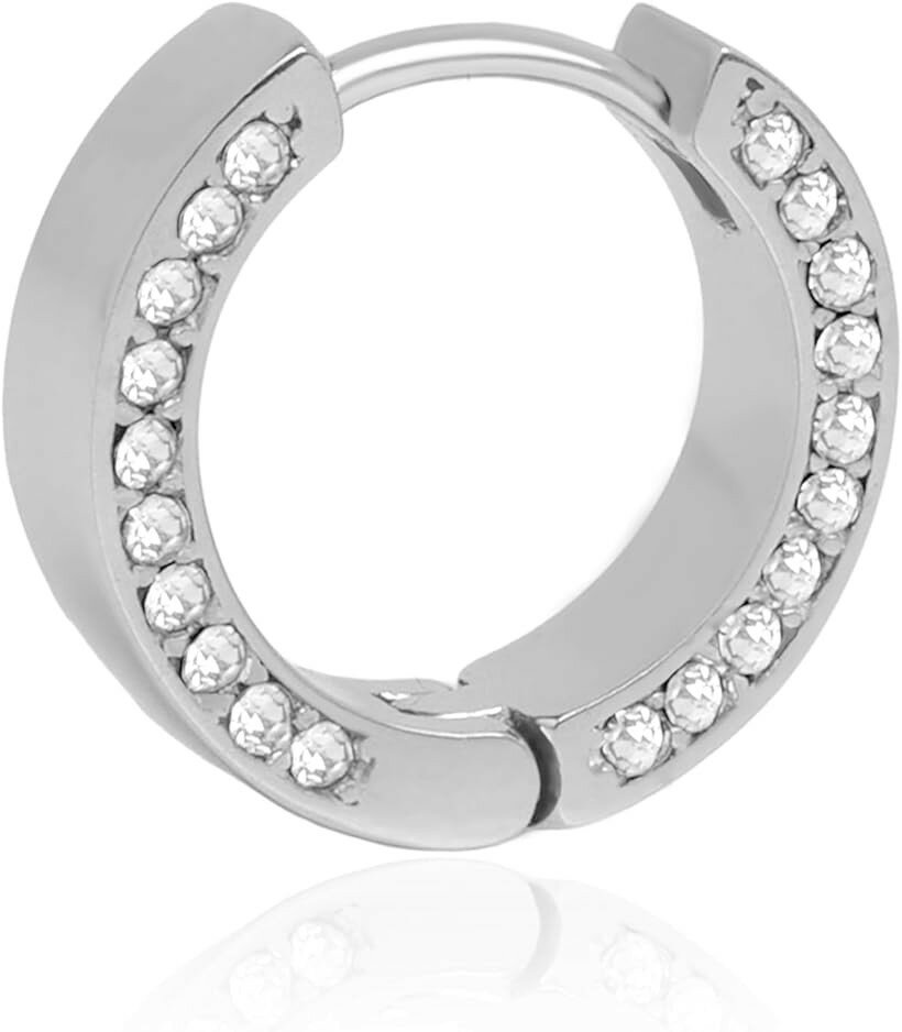 ピアス メンズ フープピアス つけっぱなし 金属アレルギー対応 サージカルステンレス リング 片耳 シルバー シンプル プレゼント (シルバー/シルバー, 小)
