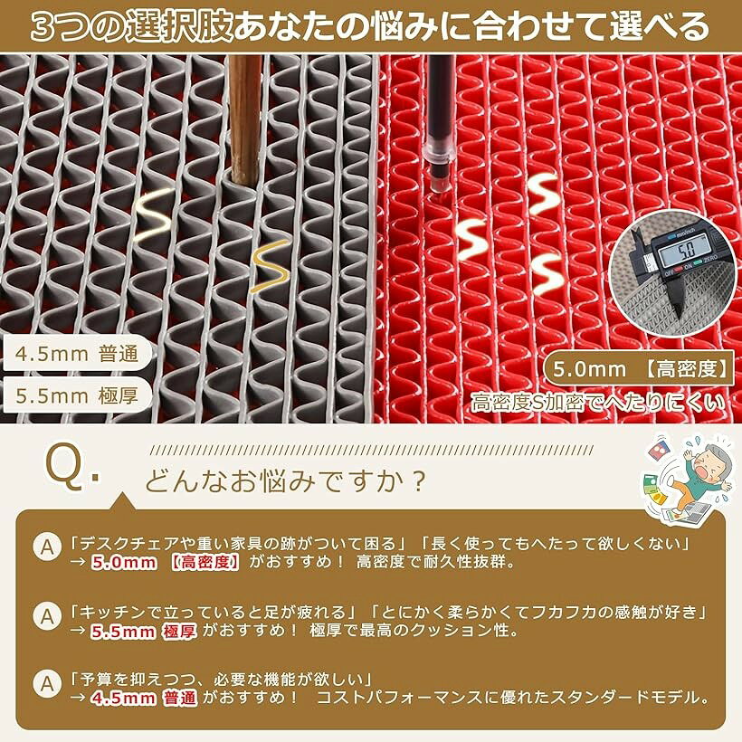 QD-SGMP 滑り止めマット 屋外/屋内兼用 自由カット可能 超撥水 PVC素材 高耐久 介護施設 病院 学校 店舗 業務用 キッチン 浴室 浴槽内 玄関 ドアマット (グレー, (5.0mm高密度) 0.9x5M) [3]