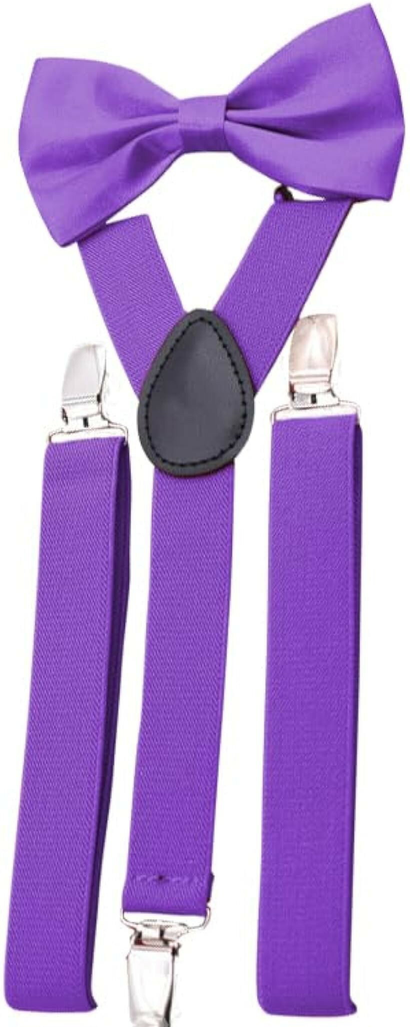 Suspenders - サスペンダー ボウタイ 2点セット メンズ レディース キッズ 作業用 y字 大きいサイズ 蝶ネクタイセット カジュアル シンプル プレゼント (パープル)
