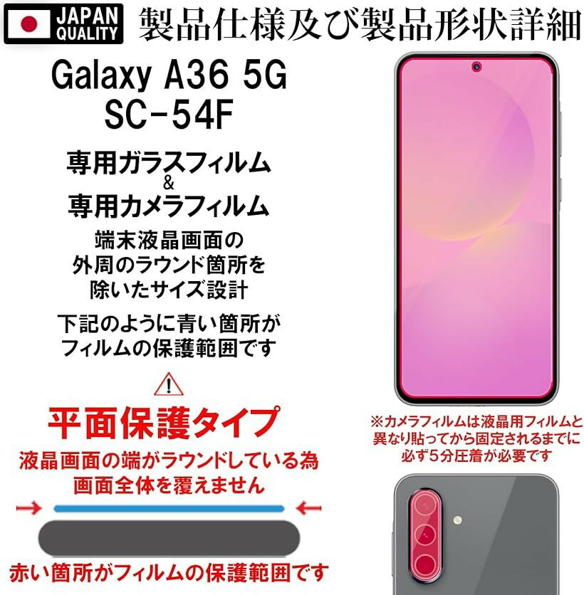 ガイド枠付 指紋認証対応2+2枚入RISEガラスフィルム 液晶保護 ブルーライトカット97%専用ガイドに置くだけ 誰でもかんたんに貼れる 繰り返し使える (ブルーライトカット, Galaxy A36 5G SC-54F ガイド枠 カメラ付)