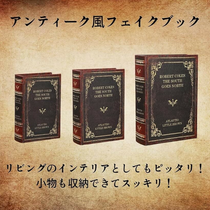 フェイクブック 小物入れ 本型 レトロ 収納 ボックス ダミーブック アンティーク風 ディスプレイ 箱 洋書 デザイン シークレット 古書 古本風 おしゃれ (アンティーク調ブラウン, 中)