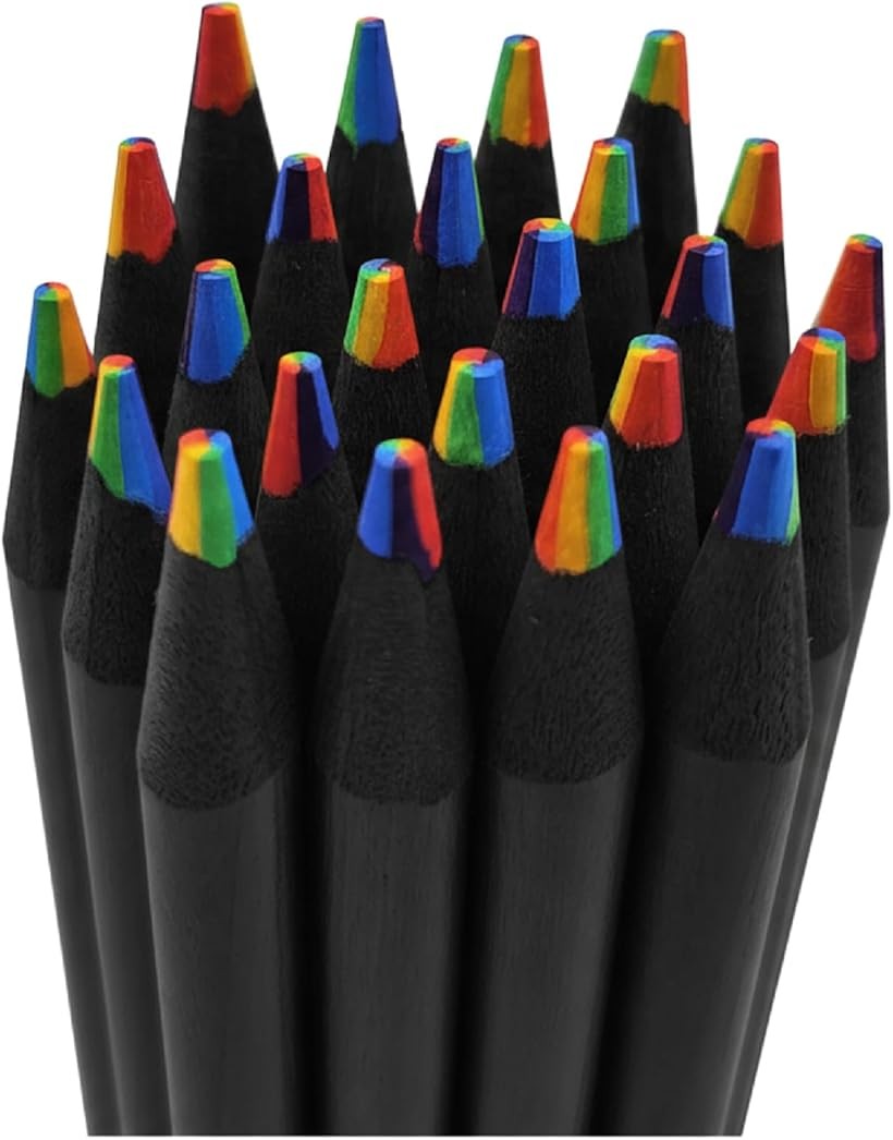 虹色鉛筆 にじいろ レインボー カラフル 7色 えんぴつ おしゃれ鉛筆 塗り絵 小学生 入学準備 学習 文房具 美術 プレゼント (黒色（24本セット）)