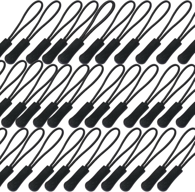 ファスナー 100個セット 引き手 ジッパータブ 交換用 ジッパープル 工具不要 PVC 滑り止め カラフル (ブラック, 20本)