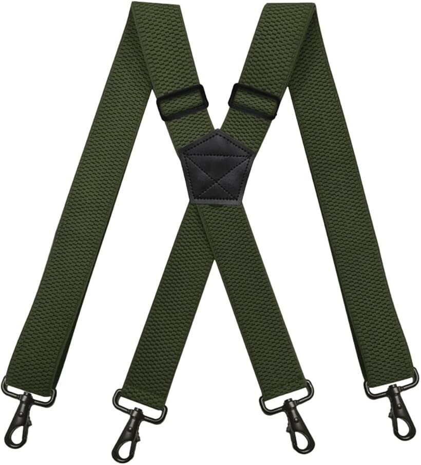 Suspenders - SP107フック式サスペンダー X型 幅38mm 4フック 男女兼用 日本国内検品 (カーキ)