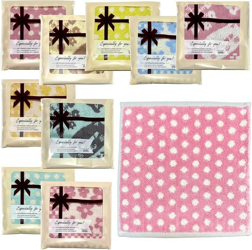 ギフト タオルハンカチ 20x20cm プチギフト プレゼント 個包装 ラッピング済 綿100％ 退職 MSW2716 (レディース袋10枚(20), 小)