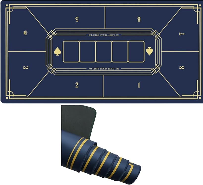 Poker Mat Playmat Juego de Cartas para 8 Jugadores Antideslizante (Azul, 40×80)
