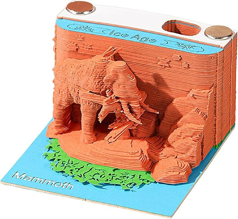 3Dメモパッド 3Dペーパーアート 古代動物 メモ帳 紙彫刻 ポストノート インテリア デスク オフィス 寝室 プレゼント マンモス (ブラウン)