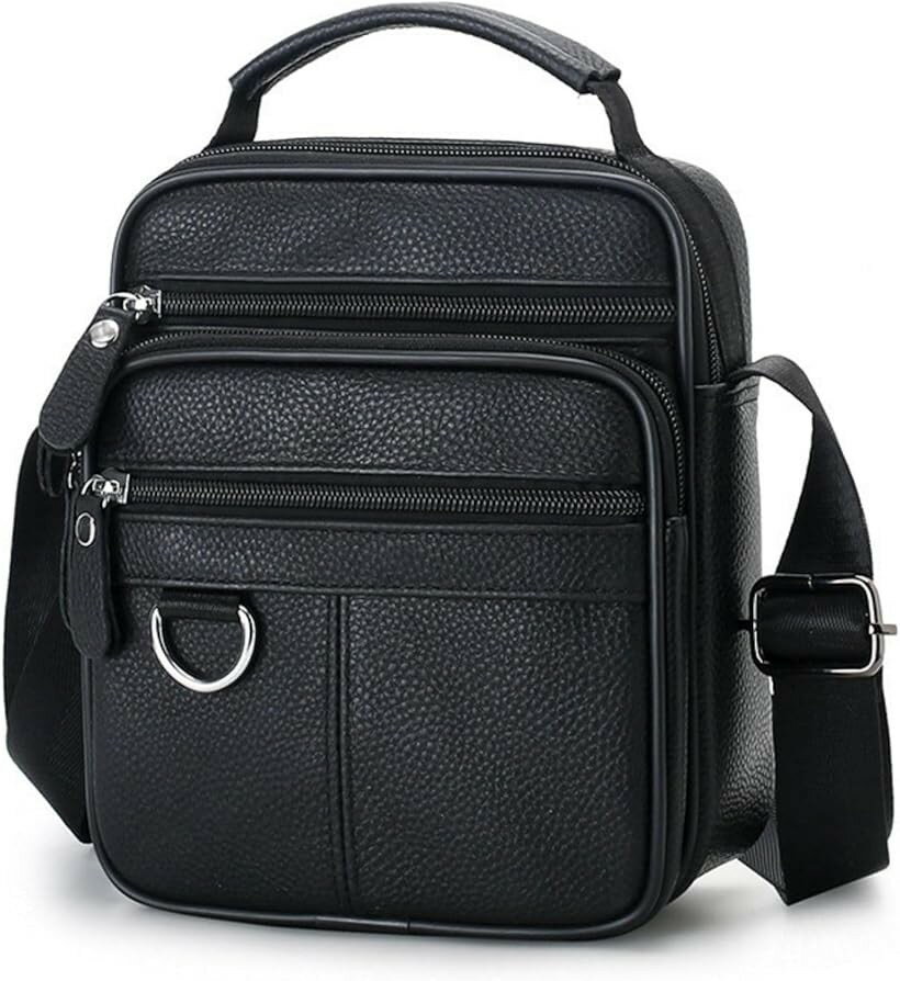 ショルダーバッグ スクエア 縦型 本革 牛革 レザー スマホポーチ ポシェット 斜め掛け 肩掛け 手提げ ミニ コンパクト 小さめ 多収納 シンプル メンズ (タイプC)