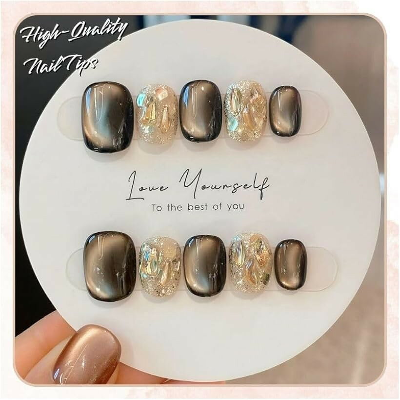 美甲片 - ネイルチップ ベリーショート 短め つけ爪 ハンドメイド 手作り nail tips シンプル フィンガースーツ 可愛い アーモンド バレリーナ (マルチカラー8, S)