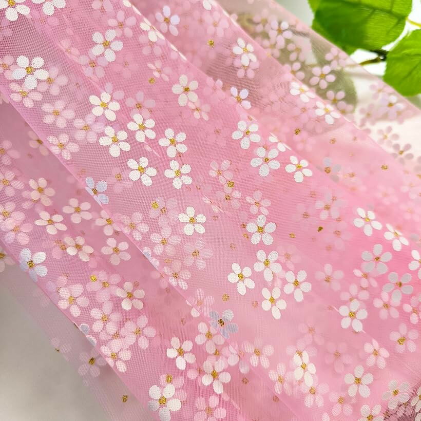 1way 花柄 チュール 生地 幅165cm カラー レース 透ける 薄手 布 (ピンク, 2m)
