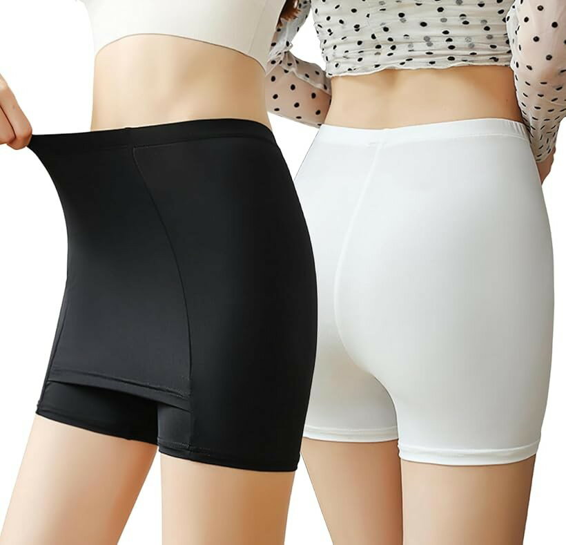 Yライン カバー ペチ パンツ 2枚 セット スカート 張り付き 透け 防止 ペチパン インナー レディース レス レギンス スパッツ ストレッチ 伸縮性 (白 黒 セット, L-XL)(4.0)