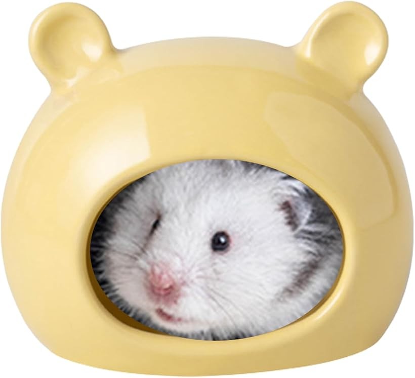 Toiletry - 小動物用 陶器製 シェルター ハムスター 隠れ家 ひんやり ハウス 寝床 夏用 小サイズ (イエロー, 小サイズ)