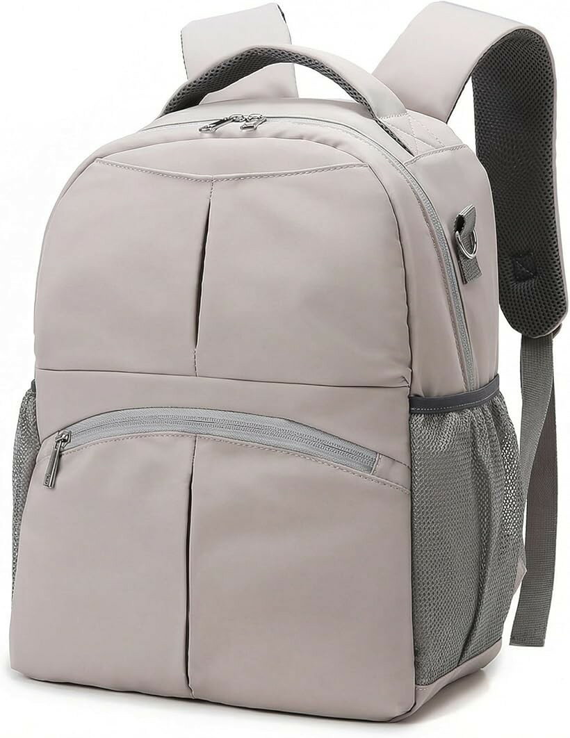 マザーズリュック 軽量 400g 大容量 21L マザーズバッグ ベビーカーバッグ兼用 (ライトグレー, ミディアム)