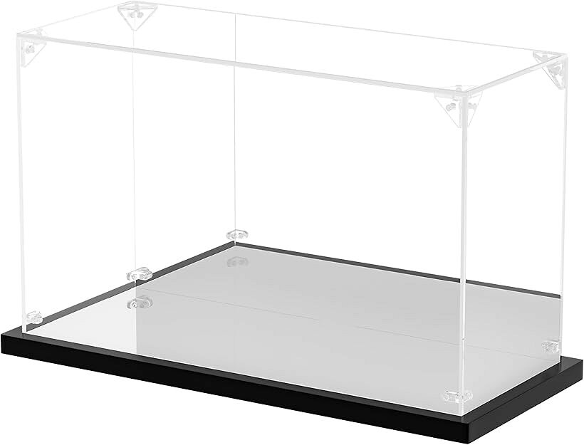 Showcases - フィギュアケース アクリルケース UVカット コレクションケース ディスプレイケース 組み立て簡単 頑丈 汚れ防止 手袋 クリーニングクロス付き (背面ミラー+台座ミラー, 幅25x奥行10x高さ15cm)